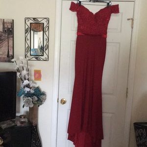 Never been worn red mermaid off the shoulder gown